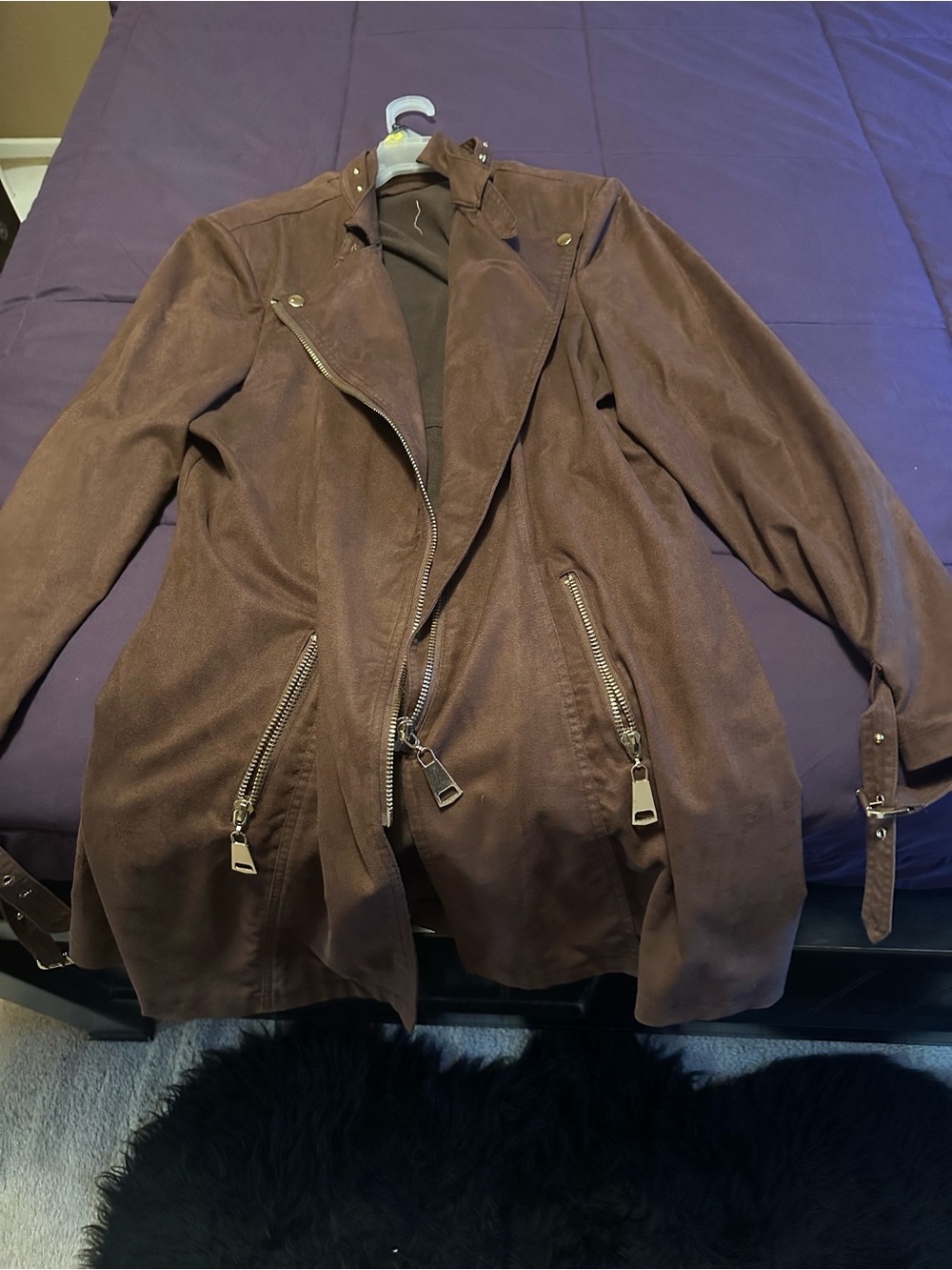 Ashley Stewart Brown Suede-Style Moto Jacket